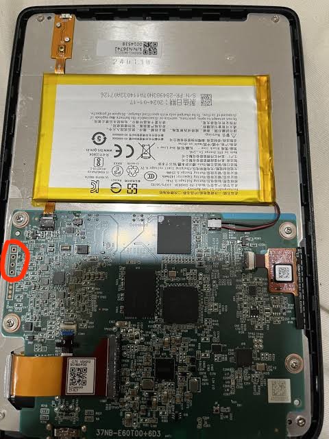 Showing the inside of the Kobo Clara colour, including the main pcb and battery.