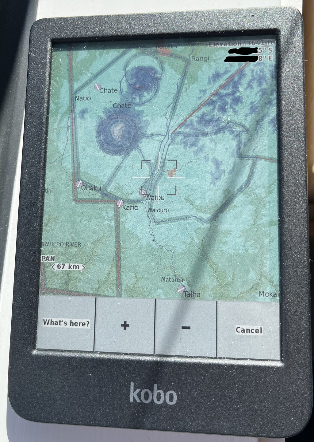 Map view showing off the color screen rendering terrain and airspace.